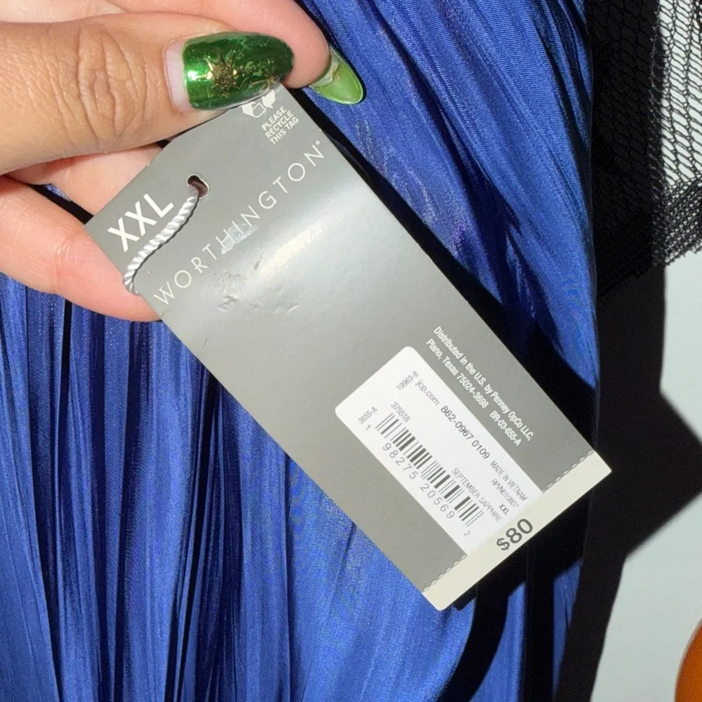 Womens strappy bubble dress in satin blue - Picture 4 of 5